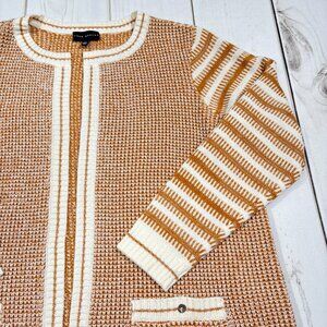 Susan Graves Open Sweater Cardigan Orange Size 1X Long Sleeves Stripes Pockets